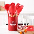 12pcs Nontoxic Silicone And Wood Utensils , Lightweight Silicone Kitchen Accessories