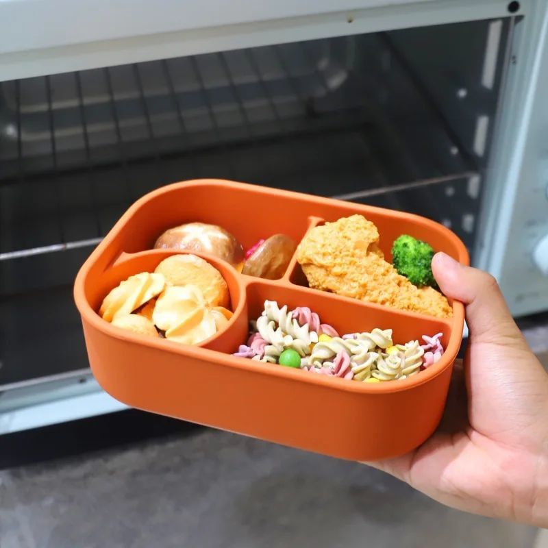 Rectangle Silicone Lunch Container Bento Box Reusable 4 Compartment